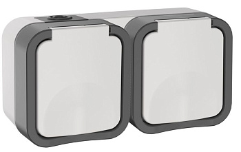 Розетка 2-м ОП TORS 16А IP55 TS222 горизонт. с заземл. с крышкой бел. IEK TS-R26-16-55-G-K41