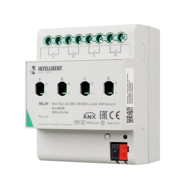 Модуль релейный KNX-7043-82-DRO-DIN (BUS 4х16А KNX Secure) IP20 пластик INTELLIGENT ARLIGHT 041225