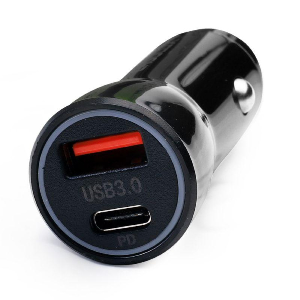 Адаптер автомобильный ELX-CA01-C02 1USB + 1Type C 12В 5В/3А LED коробка черн. ERGOLUX 15106
