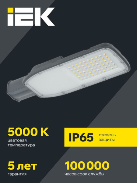 Светильник светодиодный ДКУ 1004-100Ш 5000К IP65 уличный консольный сер. IEK LDKU1-1004-100-5000-K03