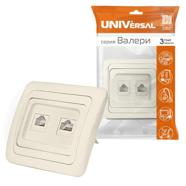 Розетка компьютерная + телефонная 2-м СП Валери сл. кость UNIVersal Б-В0135