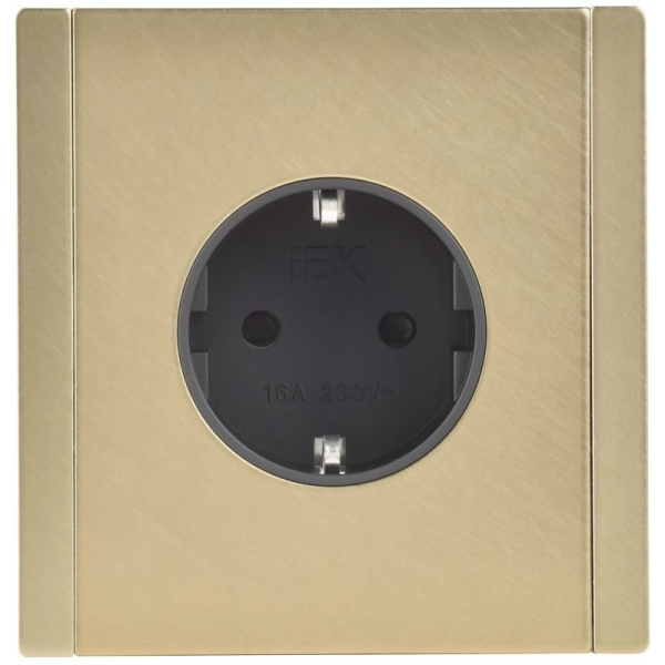 Розетка 1-м СП FORTE&PIANO FP613M 16А IP20 с заземл. защ. шторки безвинтовое крепление шампань IEK FP-R14-16-1-M-K37