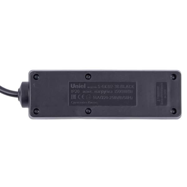 Удлинитель 2х3м с заземл. 16А Ultra S-GCU2-3B BLACK черн. Uniel UL-00010011