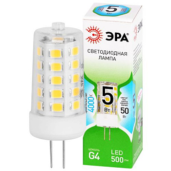 Лампа светодиодная GREEN LINE LED G4-JC-5W-840-12V GL 5Вт капсульная прозрачная 4000К яркий бел. свет G4 12В Эра Б0067173