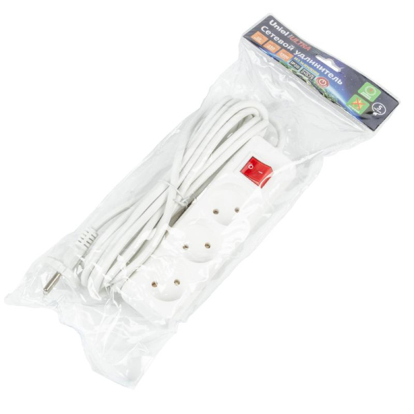 Удлинитель 3х5м без заземл. 10А Ultra S-CU3-5B WHITE бел. Uniel UL-00009996