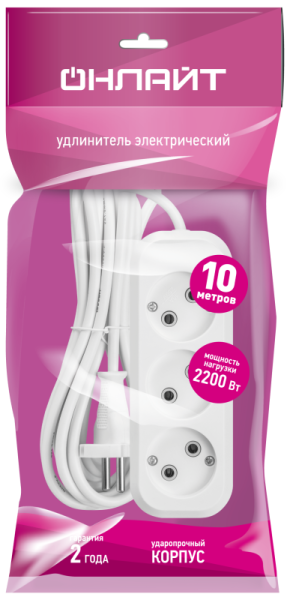 Удлинитель 3х10м без заземл. 10А IP20 90511 OPE-S-03-1000-X-2х1 ОНЛАЙТ 90511
