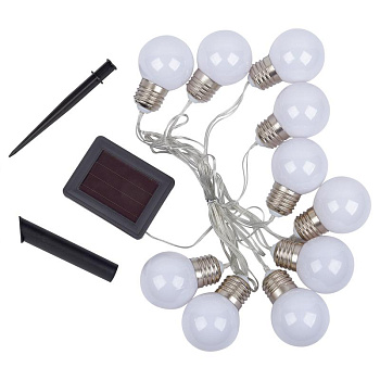 Гирлянда садовая "Матовые лампочки" USL-S-126/PT1800 FROST BULBS IP44 10 светодиодов тепл. бел. свет на солнечн. батарее 1хАА Ni-Mh аккумулятор в комплекте TM Uniel UL-00012697