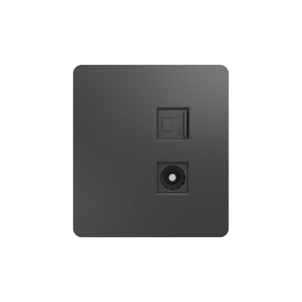 Розетка компьютерная + телевизионная СП ROUND MIELE RJ45 кат.6 + TV титан Kranz KR-78-0722-2