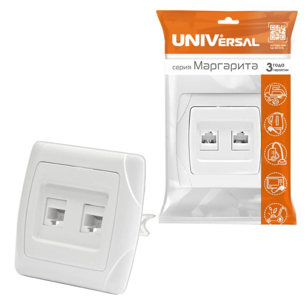 Розетка компьютерная 2-м Маргарита бел. UNIVersal 1083