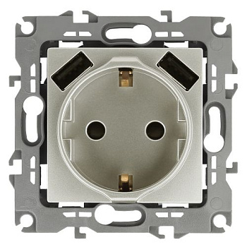 Розетка 16А 250В 2P+E с 2хUSB 5В-3А защ. шторки Эра12 перламутр 12-4109-15 ЭРА Б0047849