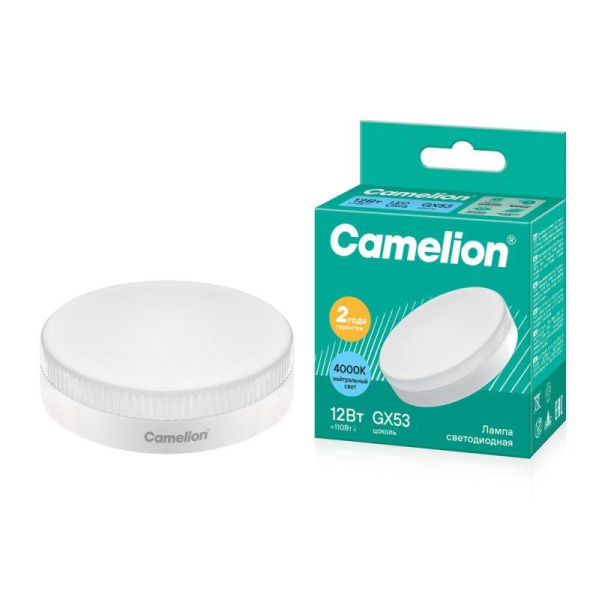 Лампа светодиодная LED12-GX53/845/GX53 12Вт таблетка матовая 4500К бел. GX53 220В Camelion 12787