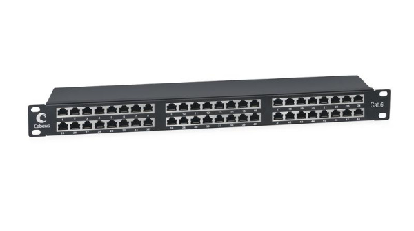 Патч-панель 19дюйм 1U 48 портов RJ45 кат.6 полностью экранир. Dual IDC высокой плотности Cabeus 8891c