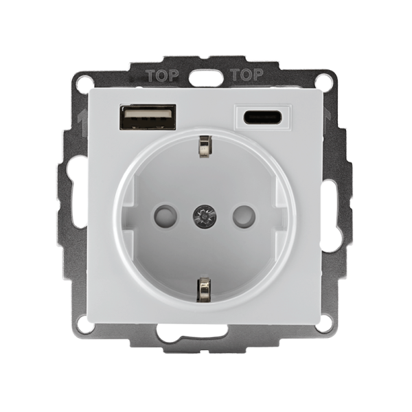 Розетка AtlasDesign 16А с 2-мя заряд. устройствами USB тип A+C 5В/2.4А 2х5В/1.2А механизм бел. SE ATN000132