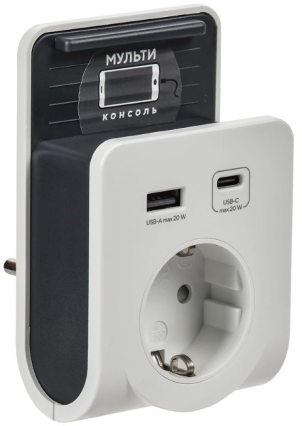 Адаптер 1-м Т-03/01 2P+PE 16А 2хUSB A+C 20Вт бел. IEK WTP11-16-01-1A1C-ZU-K01