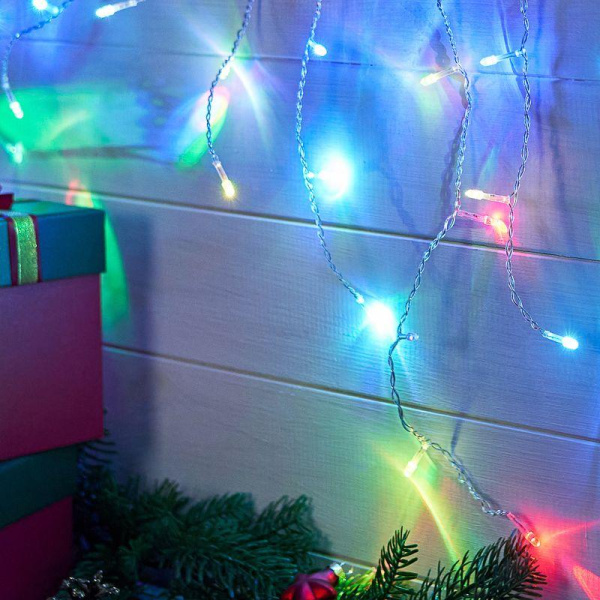 Гирлянда светодиодная "Айсикл" (бахрома) 1.8х0.5м 48LED RGB 4.1Вт 230В IP20 провод прозр. Neon-Night 255-009