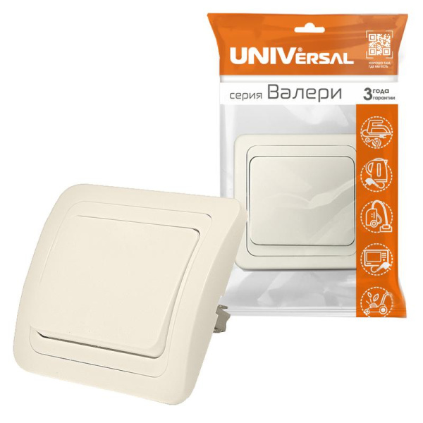 Выключатель 1-кл. СП Валери 10А IP20 сл. кость UNIVersal Б-В0021
