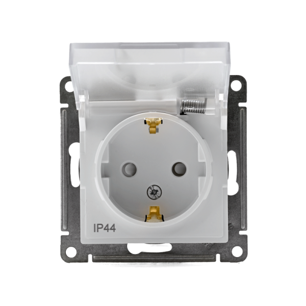 Розетка 1-м СП AtlasDesign Aqua 16А IP44 с заземл. защ. шторки с крышкой механизм бел. SE ATN440146