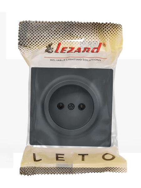 Розетка 1-м ОП LETO без заземл. ПБТ графит LEZARD 752-3400-121B