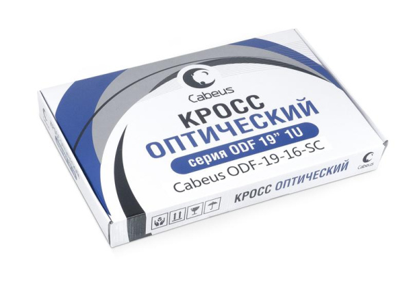 Кросс бокс оптический ODF-19-16-SC 19дюйм на 16 SC LC duplex со сплайс-кассетой выдвижной без пигтейлов и проходных адаптеров Cabeus 7300c