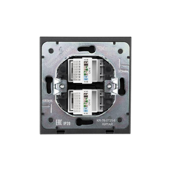 Розетка компьютерная 2-м СП STRONG RJ45 + RJ45 кат.6 IP20 графит Kranz KR-78-0725-6