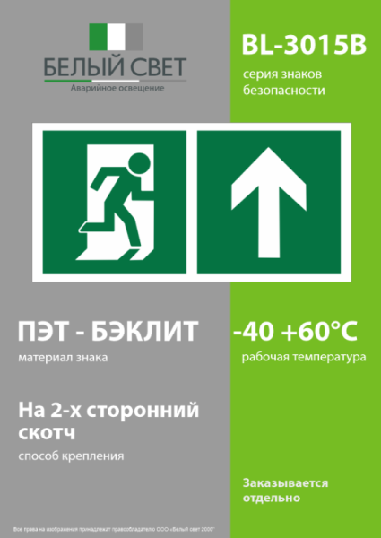 Знак безопасности BL-3015B.E38"Напр. к эвакуационному выходу прямо" Белый свет a18154