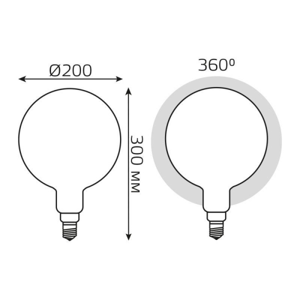 Лампа светодиодная филаментная Black Filament 14Вт G200 шар матовая 4100К нейтр. бел. E27 1170лм диммир. GAUSS 153202214-D