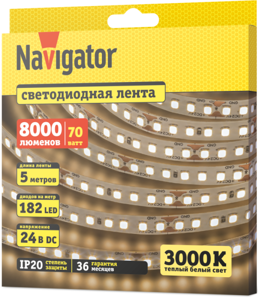 Лента светодиодная 95 309 NLS-2835WW182-14-IP20-24V (уп.5м) Navigator 95309