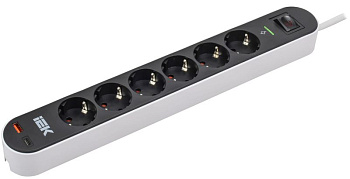 Фильтр сетевой СФ-06К 16А USB A+C 20Вт 1.5м 3х1.5кв.мм черн. IEK WFP10-16-06-01-ZKU-K02