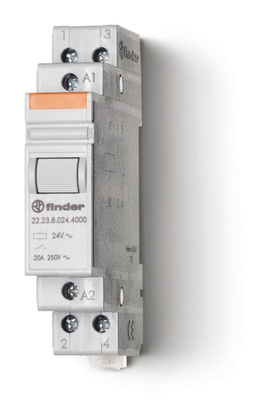 Контактор модульный 1NO + 1NC 20А AgSnO2 24В AC 17.5мм IP20 FINDER 222380244000