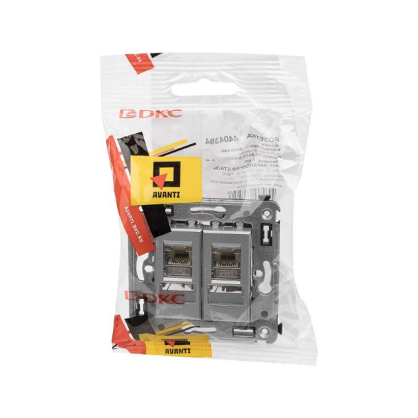 Розетка компьютерная 2-м СП Avanti "Закаленная сталь" RJ45 кат.6 экранир. DKC 4404394