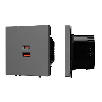 Розетка USB ARL NOBE SCT-MUAC-SFPL-FC-GR 65Вт QC3 тип A+C софт-тач сер. базальт Arlight 054319(1)