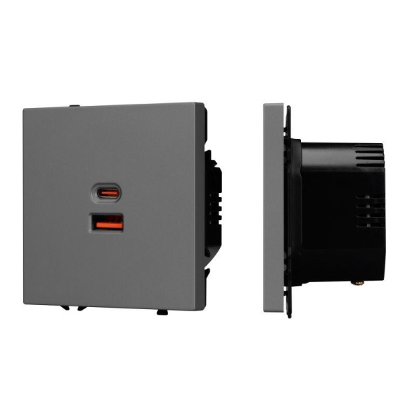 Розетка USB ARL NOBE SCT-MUAC-SFPL-FC-GR 65Вт QC3 тип A+C софт-тач сер. базальт Arlight 054319(1)