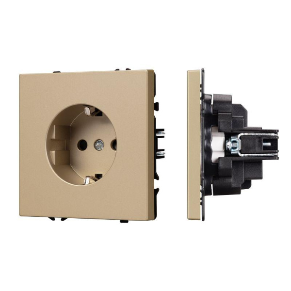 Розетка ARL NOBE SCT-MEU-SFPL-GD 16А 250В с заземл. со шторками софт-тач зол. песок Arlight 054278(1)