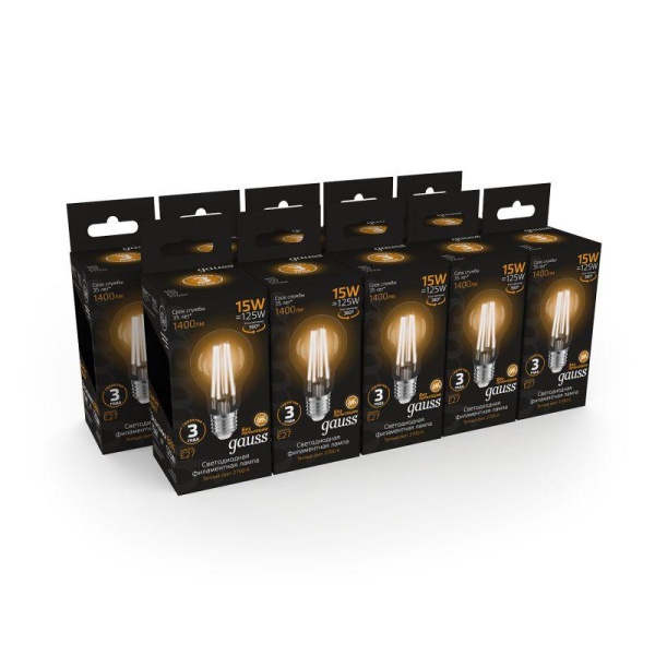Лампа светодиодная филаментная Black Filament 15Вт A60 грушевидная 2700К тепл. бел. E27 1400лм GAUSS 102902115