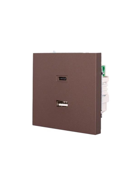 Розетка СП ZIMA IP20 Type-C + USB механизм шоколад LEZARD 704-7388-192TC