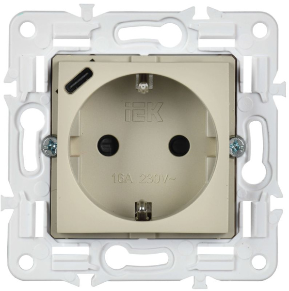 Розетка SKANDY 18Вт 16А с заземл. защ. шторки с USB C SK-R17B беж. IEK SK-R14-16-U14-018-K10
