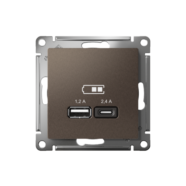 Розетка USB AtlasDesign тип A+C 5В/2.4А 2х5В/1.2А механизм мокко SE ATN000639