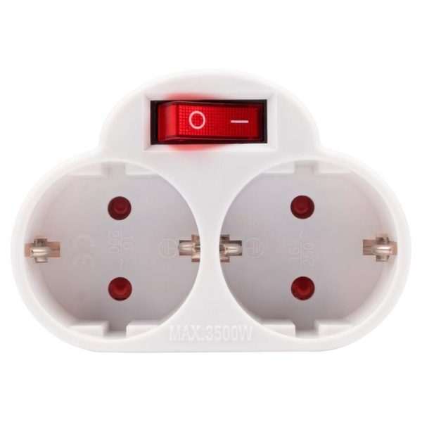 Разветвитель с заземл. 16А 3.5кВт AD-2GS защ. шторки с выкл. JazzWay 5004788