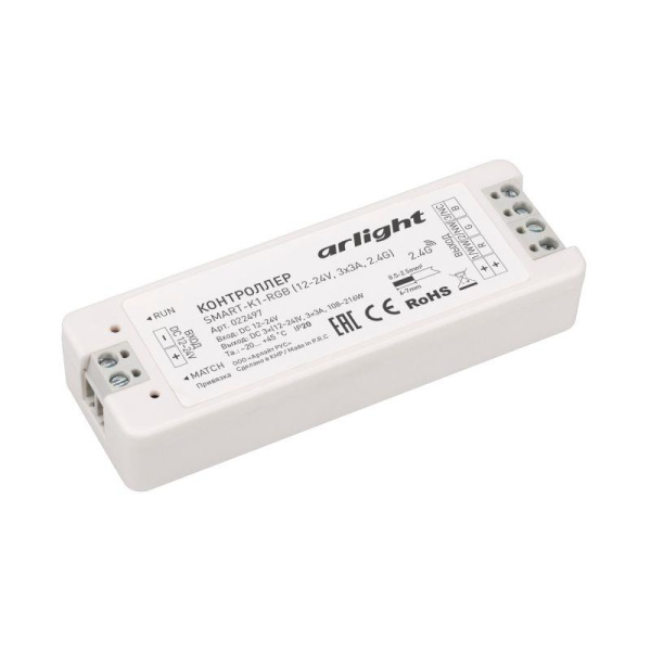 Контроллер SMART-K1-RGB (12-24В 3х3А 2.4G) (IP20 пластик 5 лет) Arlight 022497