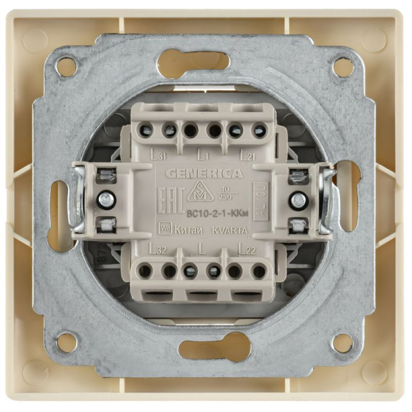 Выключатель 2-кл. СП Кварта 10А IP20 ВС10-2-1-ККм с индикацией крем. GENERICA EVK21-K33-10-DM