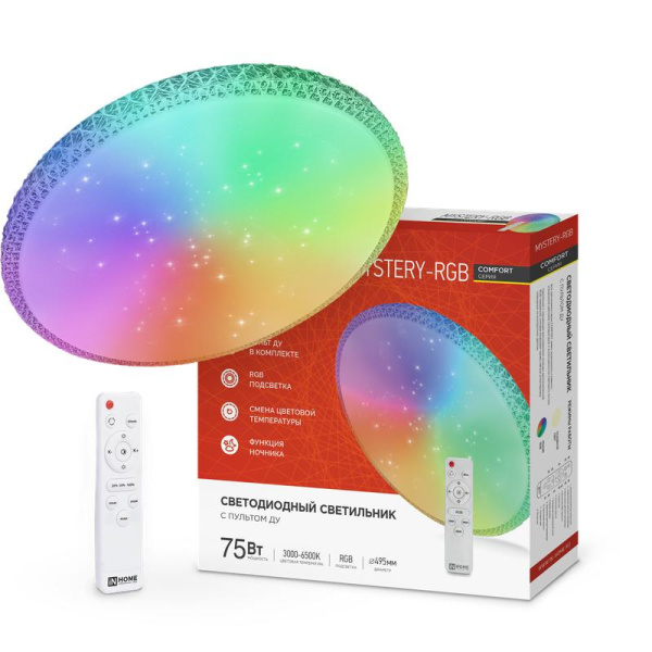 Светильник светодиодный COMFORT MYSTERY-RGB 75Вт 3000-6500К 6000лм 230В 495х85мм с пультом ДУ IN HOME 4690612044637
