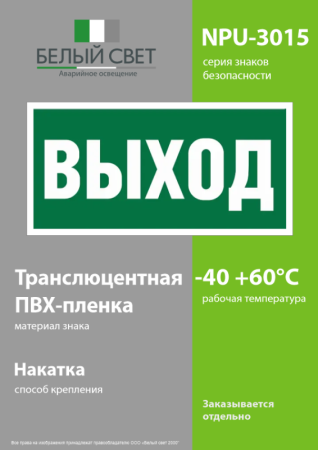 Знак безопасности NPU-3015.E22 «Выход» Белый свет a16558