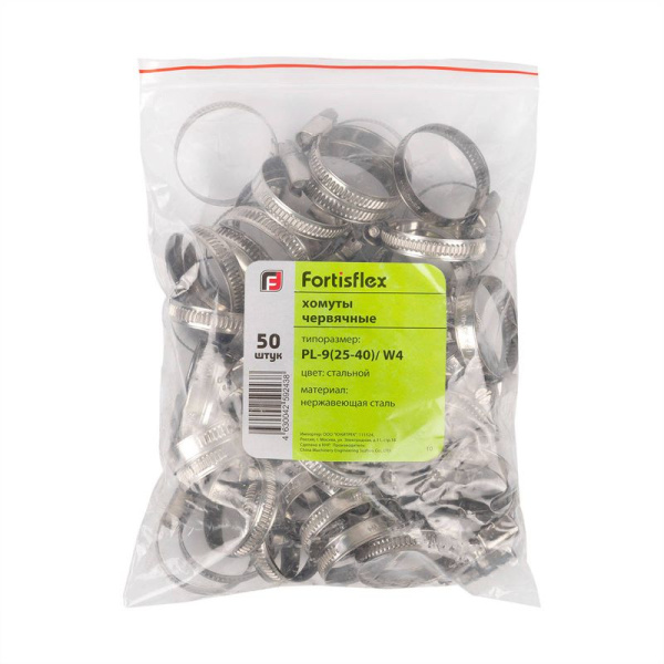 Хомут червячный PL-9 (60-80)/W4 (уп.50шт) Fortisflex 79976