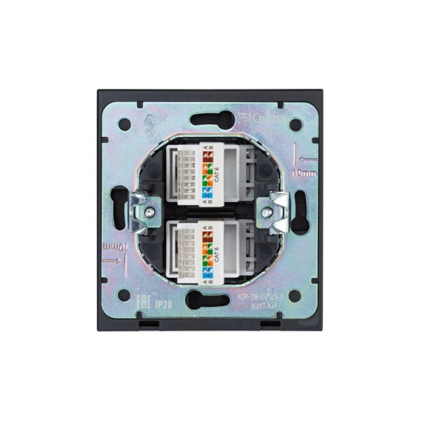 Розетка компьютерная 2-м СП STRONG RJ45 + RJ45 кат.6 IP20 антрацит Kranz KR-78-0725-5