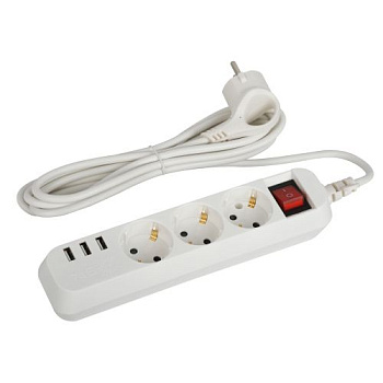 Удлинитель 3х1.5м с заземл. +3xUSBA 10А с выкл. U-3es-1.5m-USB Эра Б0052900