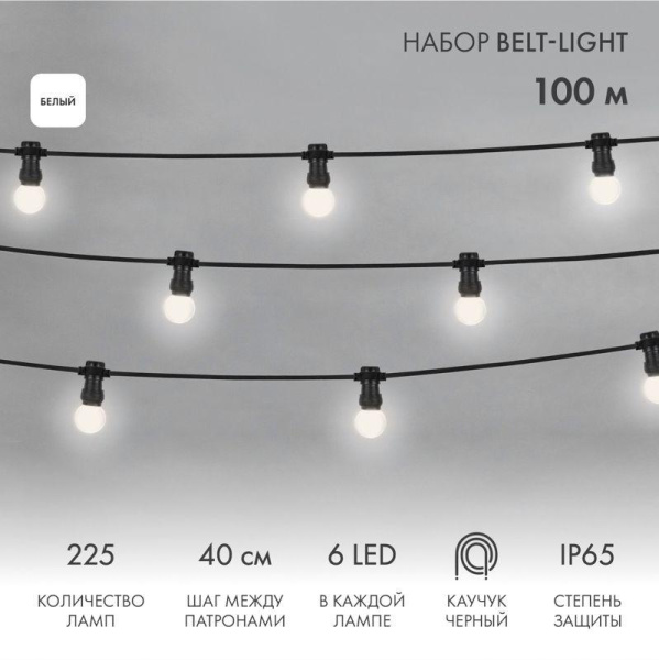 Набор "Евро Белт Лайт" 2жил. шаг 40см d45мм 6LED бел. 225 патронов 158Вт IP65 (уп.100м) Neon-Night 331-345