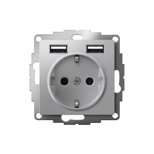 Розетка 1-м СП AtlasDesign 16А IP20 с 2-мя заряд. устройствами USB тип A+A 5В/2.4А 2х5В/1.2А механизм алюм. SE ATN000330