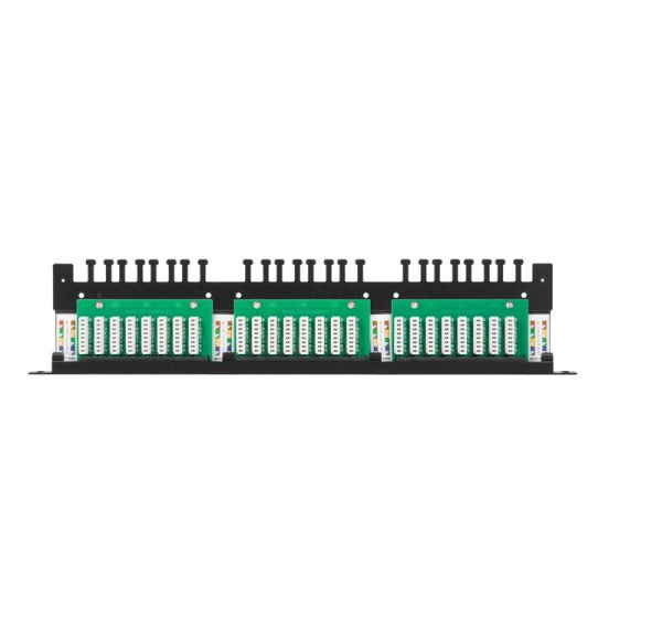 Патч-панель 19дюйм 0.5U кат.5E (класс D) неэкранир. 24 порта 100МГц RJ45 (8P8C) 110/KRONE T568A/B с органайзером черн. NIKOMAX NMC-RP24UD2-HU-BK