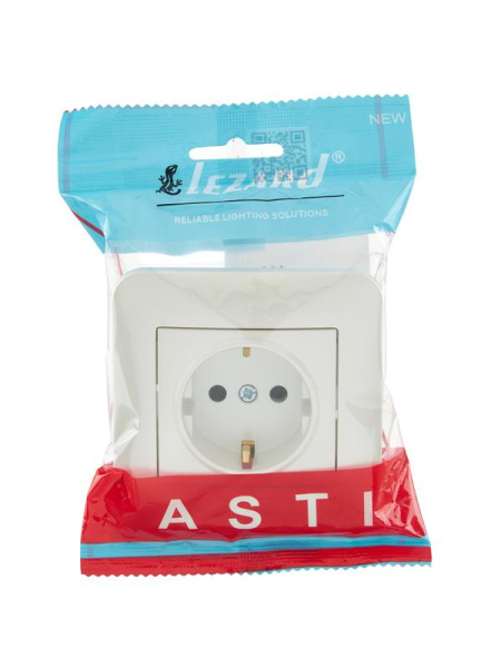 Розетка 1-м СП ASTI 16А IP20 с заземл. защ. шторки термопласт в сборе жемчуж./бел. перламутр. LEZARD 7081-3030-124B