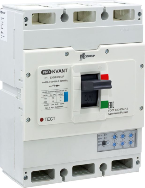 Выключатель автоматический PRO.KVANT S1-800S 3P 800А 50кА в литом корпусе с электрон. расцеп. Контактор KV0000951